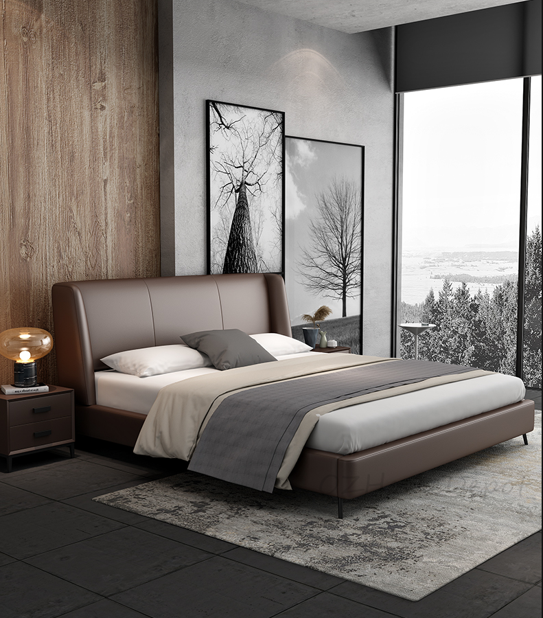 BRIS Luxurious Leather Bed Frame/premium quality calf leather/Steel legs/ Queen/ King
