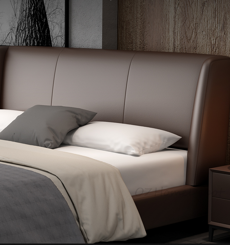 BRIS Luxurious Leather Bed Frame/premium quality calf leather/Steel legs/ Queen/ King
