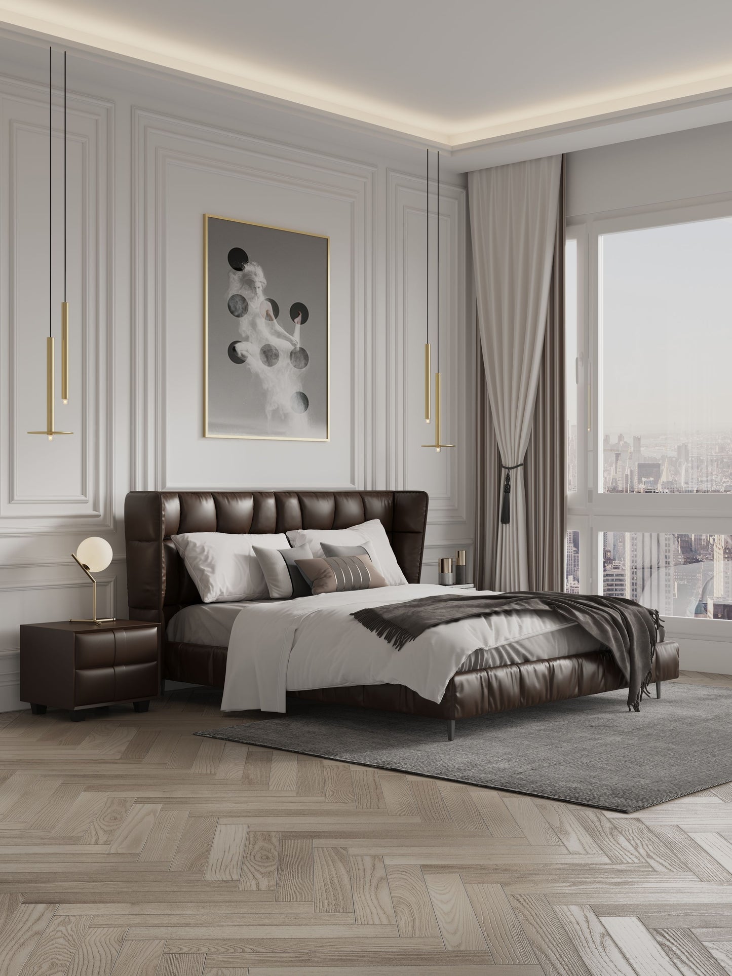 Foggle Luxurious Leather Bed Frame/Premium calf leather /Steel legs/ Queen/ King/