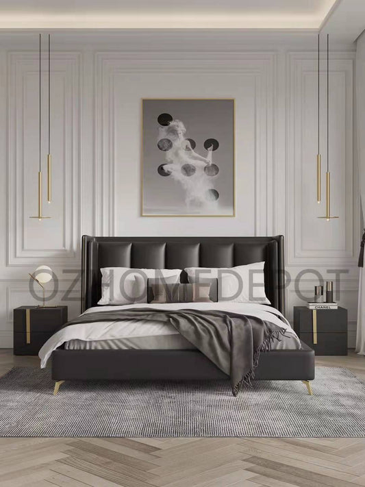 Giovanni Rock Black luxurious Leather Bed Frame Queen/ King/ Steel legs