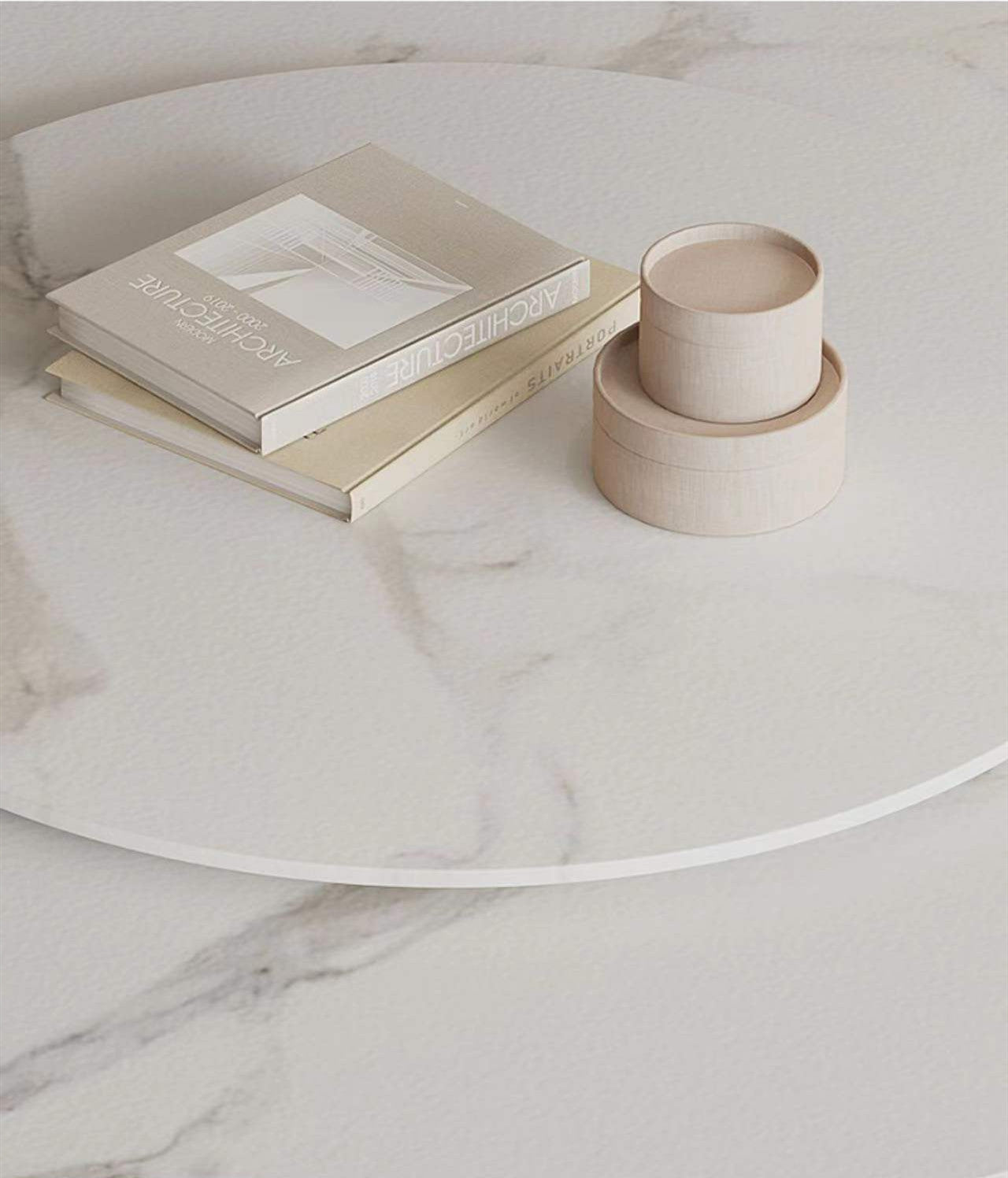 Solana White Sintered Stone Round Dining Table with Lazy Susan