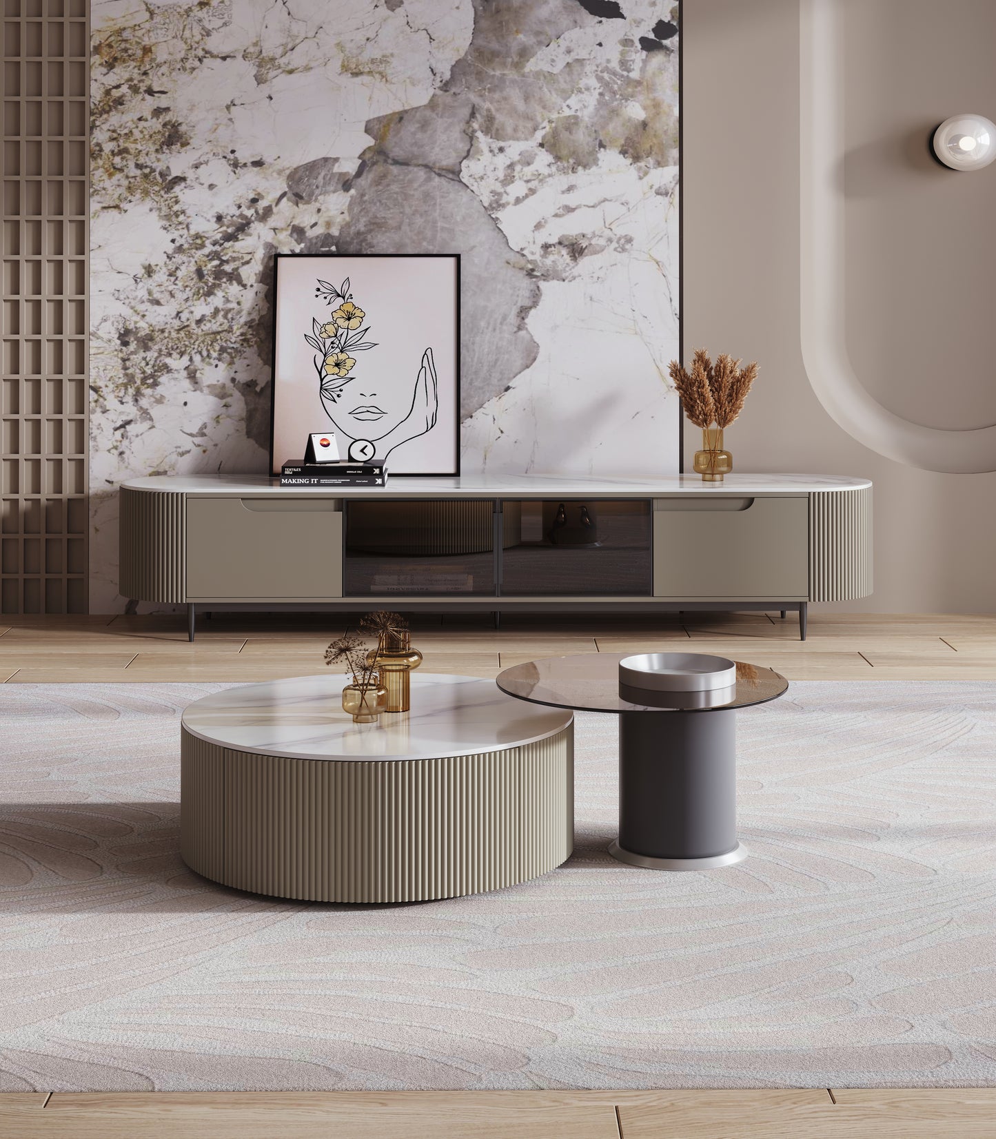 Keesley Nesting Coffee Table Set/Glossy Sintered Stone top/ Modern