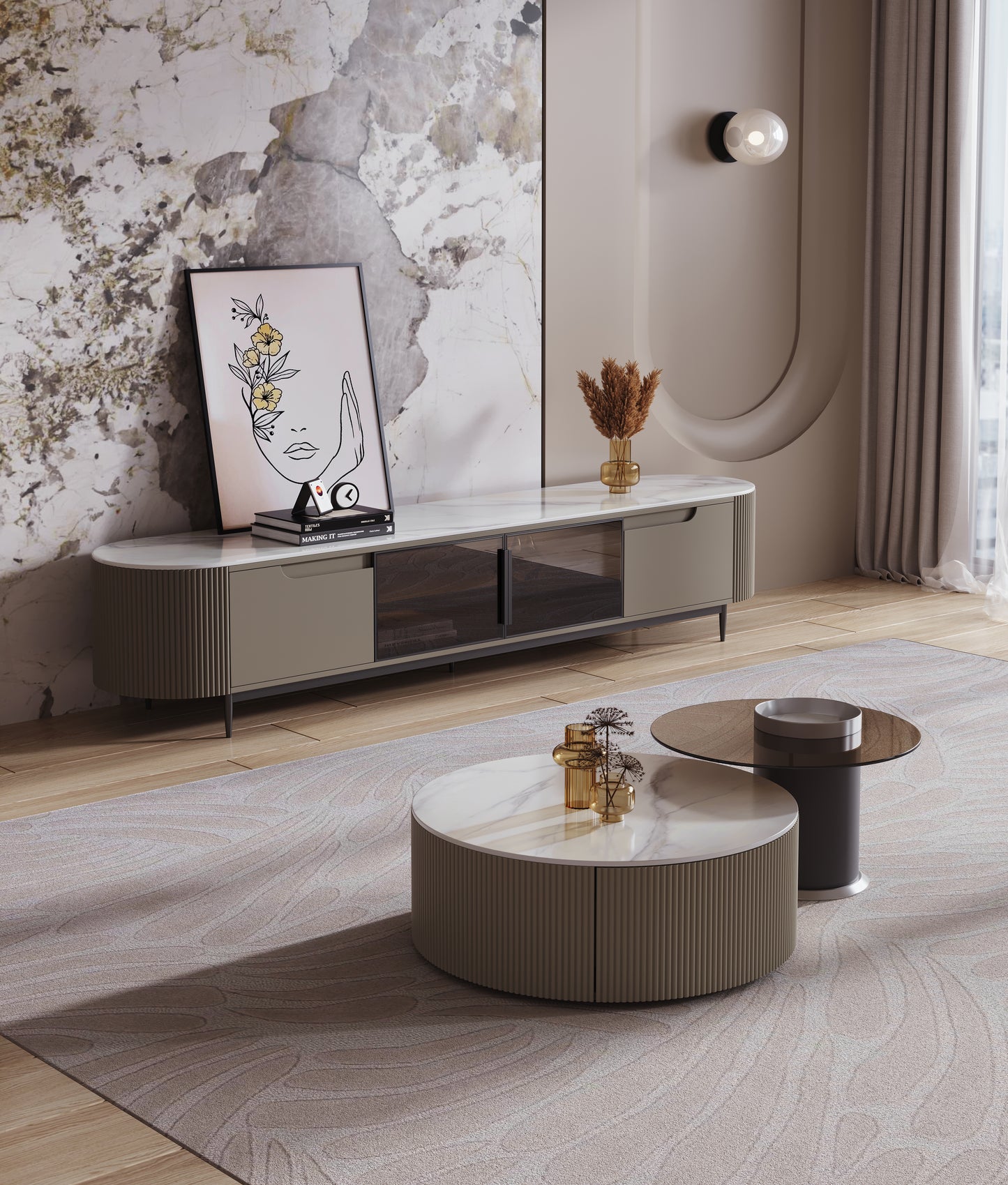 Keesley Nesting Coffee Table Set/Glossy Sintered Stone top/ Modern