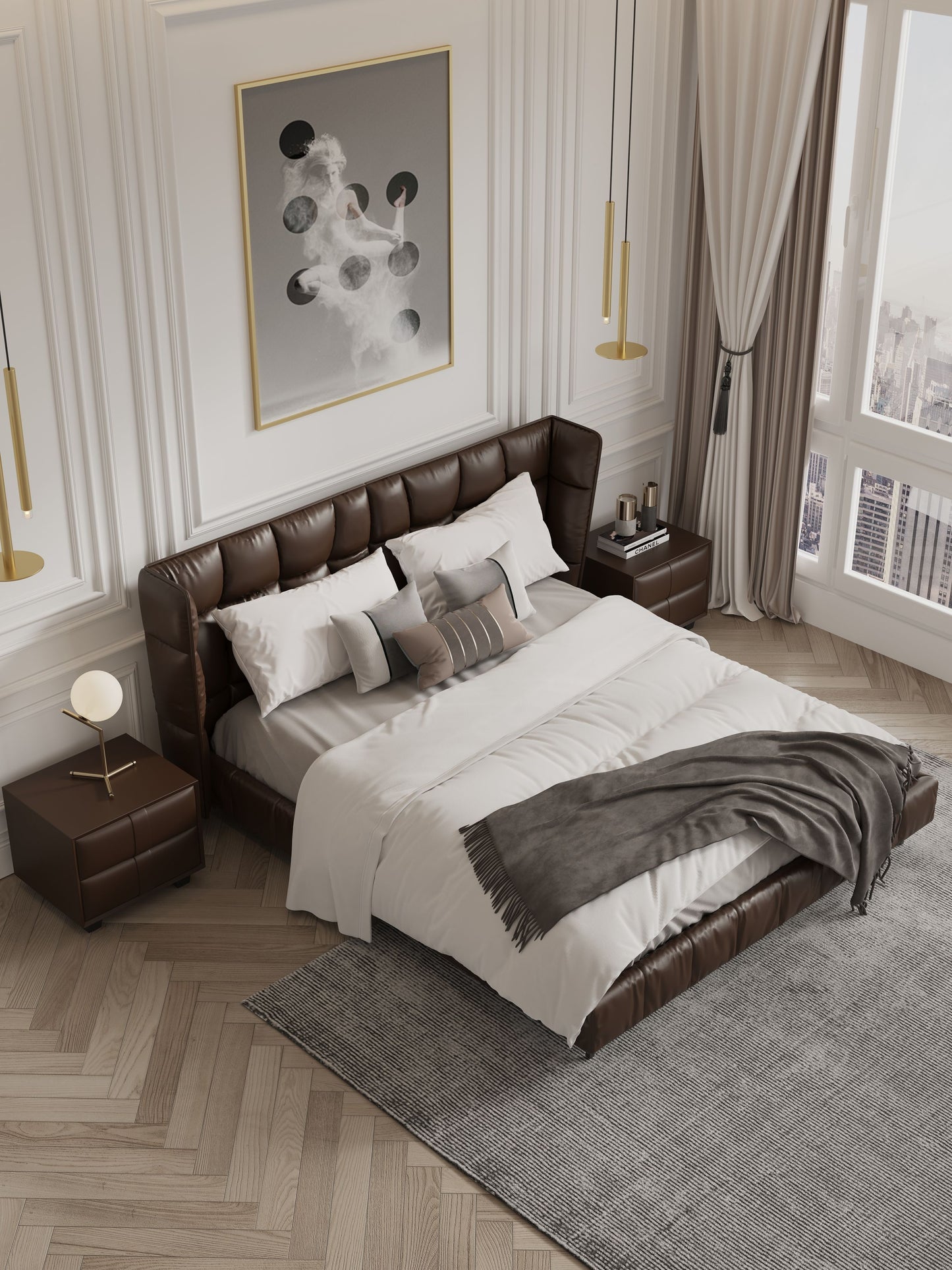 Foggle Luxurious Leather Bed Frame/Premium calf leather /Steel legs/ Queen/ King/