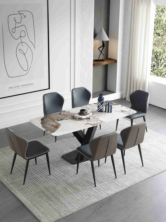 Lupika Marble Paint Sintered Stone Top  Long Dining Table with Chairs Set