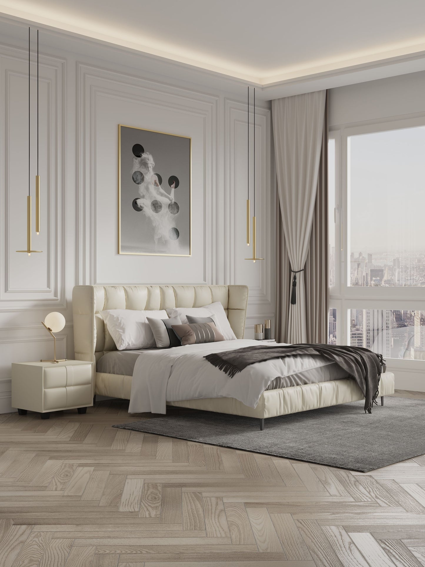 Foggle Luxurious Leather Bed Frame/Premium calf leather /Steel legs/ Queen/ King/