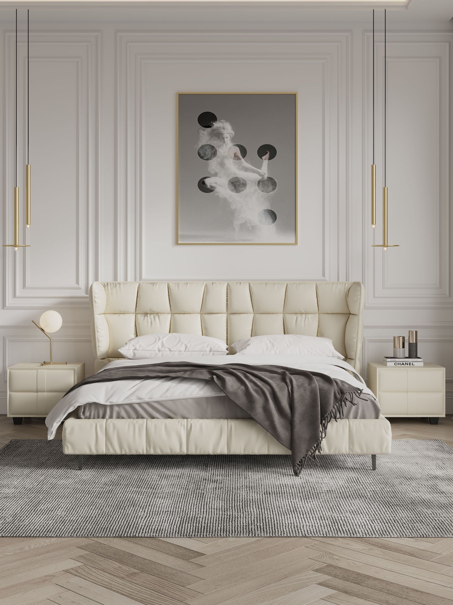 Foggle Luxurious Leather Bed Frame/Premium calf leather /Steel legs/ Queen/ King/