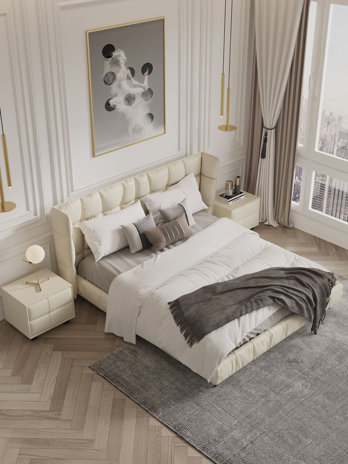 Foggle Luxurious Leather Bed Frame/Premium calf leather /Steel legs/ Queen/ King/