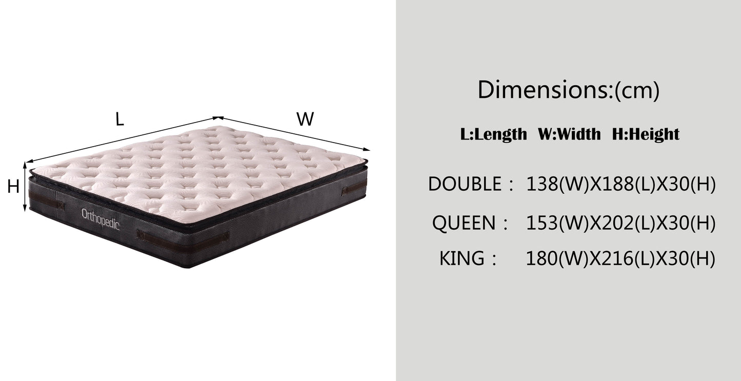 Pillow Top Pocket Spring Medium Firm Very Comfortable Mattress-30cm Thickness-Double|King